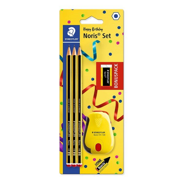 Pack 3 lápis de grafite borracha e afia Staedtler Noris 120