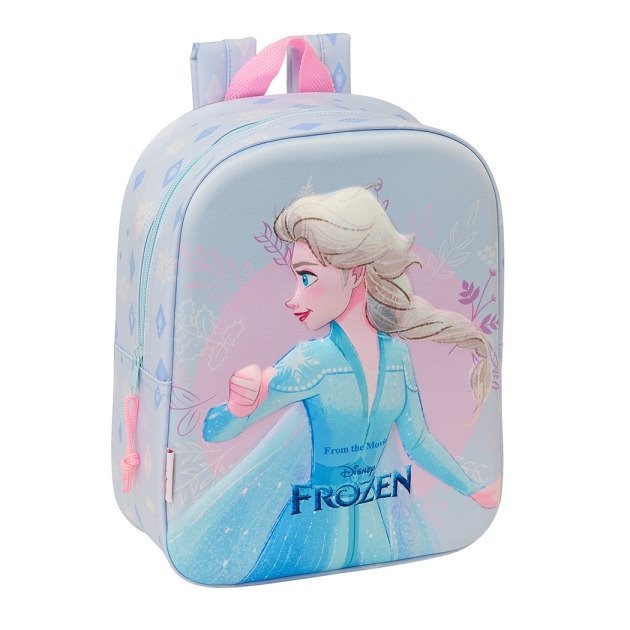 Mochila de creche Safta Frozen 3D - Asa de mão / Compartimento principal com fecho / 22x27x10 cm / Azul claro