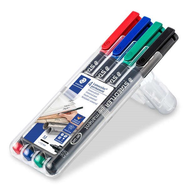 Marcadores permanentes Staedtler lumocolor 317 - traço médio 1mm / 4 unidades / cores sortidas