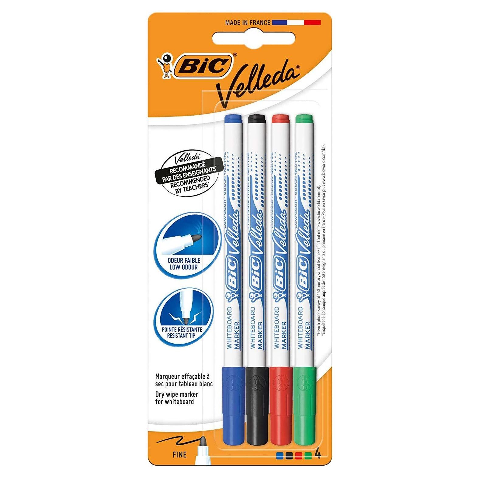 Marcadores para quadro branco Bic velleda 1721 - traço 1.6mm / pack de 4 / cores sortidas