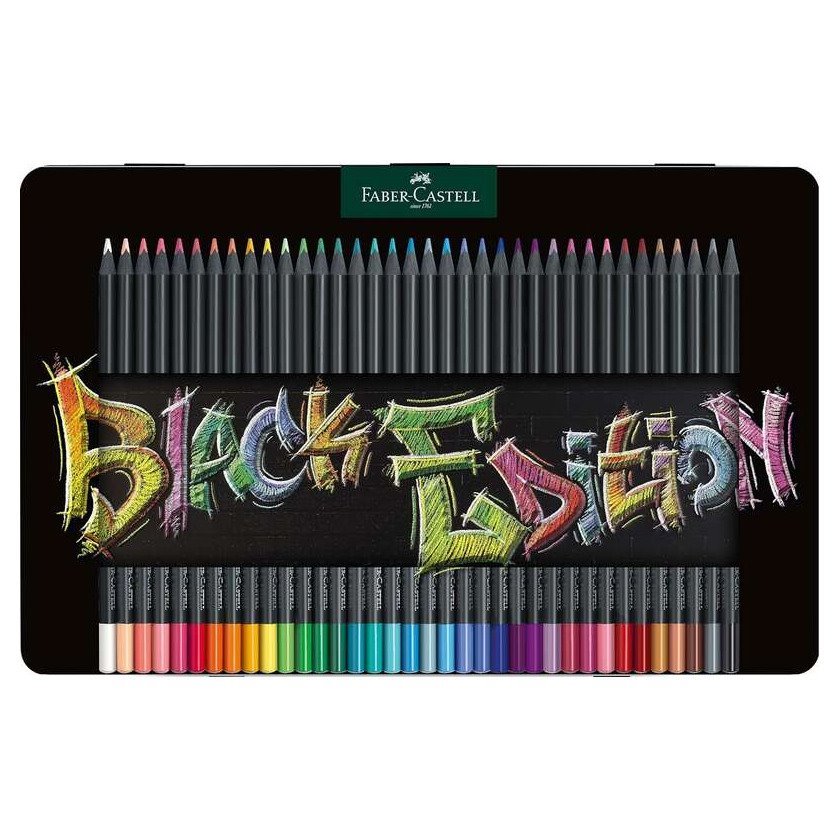Pack 36 lápis de cor Faber-Castell Black Edition - caixa metálica (papel claro / escuro / colorido)