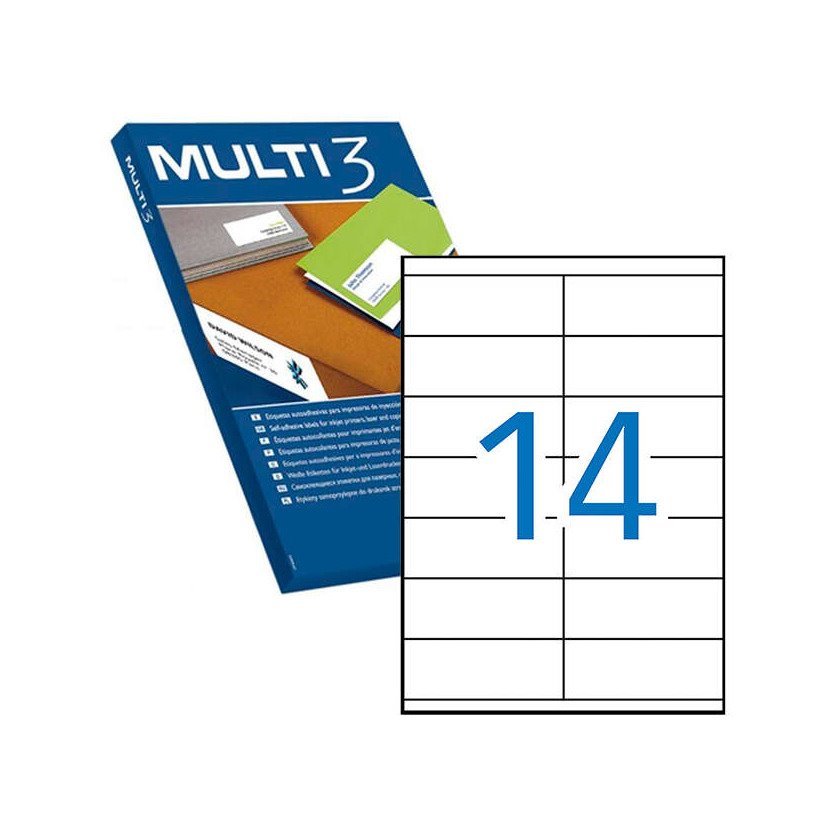 Etiquetas permanentes Multi3 105.0X40.0mm (500 folhas / 7000 etiquetas)