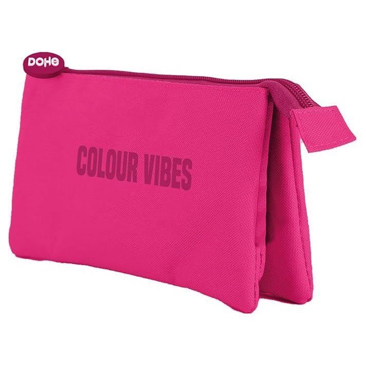 Estojo escolar Dohe Colour Vibes - 3 compartimentos / Rosa