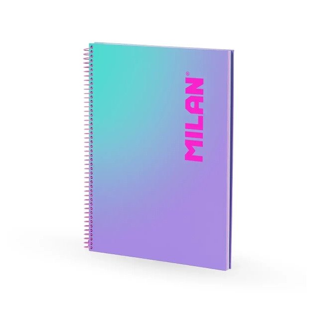 Caderno quadriculado Milan Sunset - Espiral / A4 / 90 folhas / Violeta e Turquesa