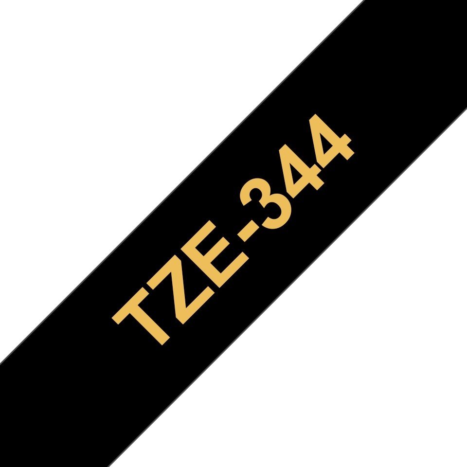 Fita laminada compatível Brother tze344 - texto dourado / fundo preto - 18mm x 8m