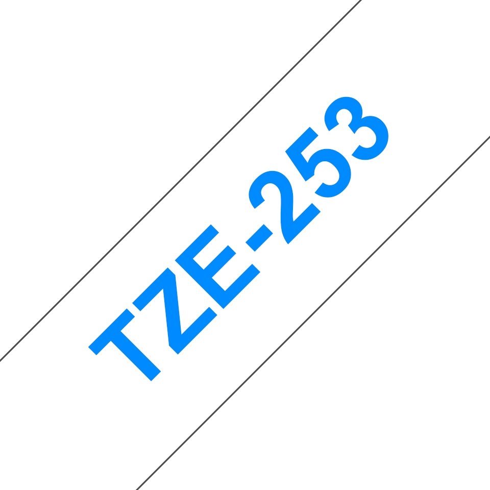 Fita laminada compatível Brother tze253 - texto azul / fundo branco - 24mm x 8m