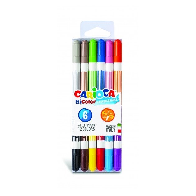 Pack 6 Canetas de feltro Carioca Bicolor - duas cores por caneta