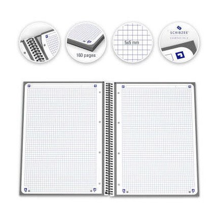 Caderno quadriculado Oxford Europeanbook 1 - Espiral / A4+ / 80 folhas / Preto