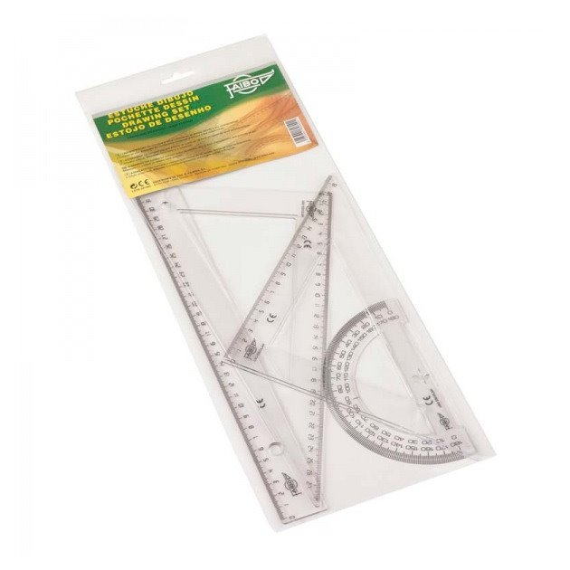 Conjunto de réguas escolares Faibo - Régua de 30 cm / 2 Esquadros de 30 cm / Transferidor de 15 cm