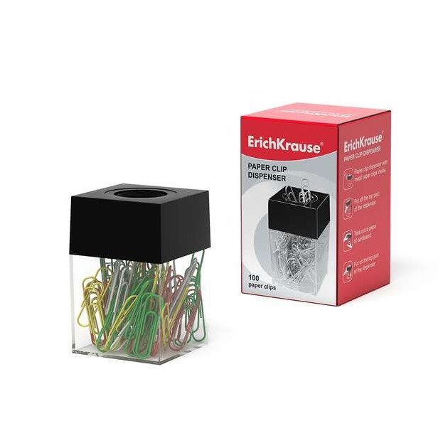Dispensador magnético de clipes Erichkrause - inclui 100 clipes coloridos