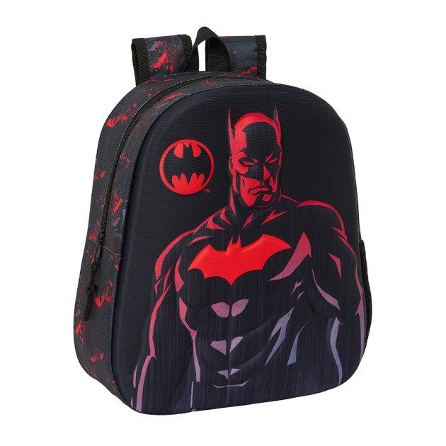 Mochila infantil Safta Batman 3D - Asa de mão / Suporte lateral para garrafa / 27x33x10 cm / Preto
