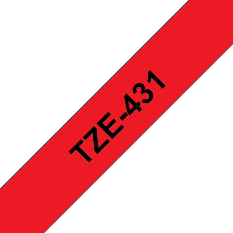 Fita laminada compatível Brother tze431 - texto preto / fundo vermelho - 12mm x 8m