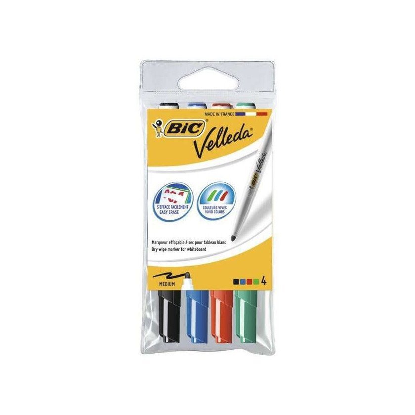 Pack 4 Marcadores Bic Velleda 1741 para Quadro Branco - traço de 1,4 mm / Cores sortidas