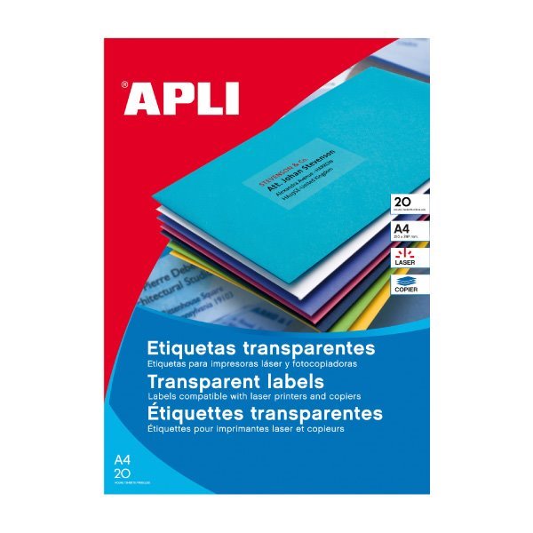 Etiquetas transparentes resistentes Apli 210 x 297 mm (20 folhas / 1 por folha)