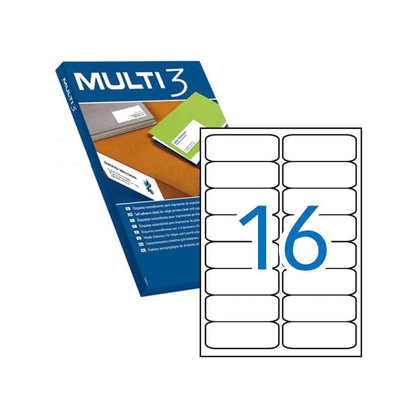 Etiquetas permanentes Multi3 99.1X34.0mm (500 folhas / 8000 etiquetas)