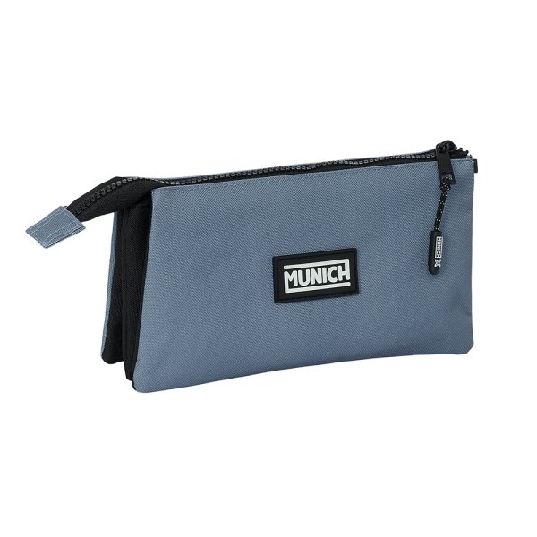 Estojo Safta Munich Básicos - 3 Compartimentos - 22x12x3cm - Cinzento