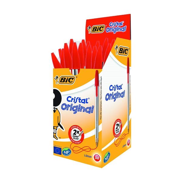 Pack 50 esferográficas Bic cristal original vermelho - ponta redonda 1mm
