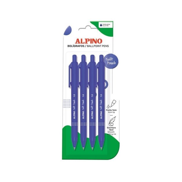Pack 4 Canetas Retráteis Alpino Soft Touch - 1mm / Azul