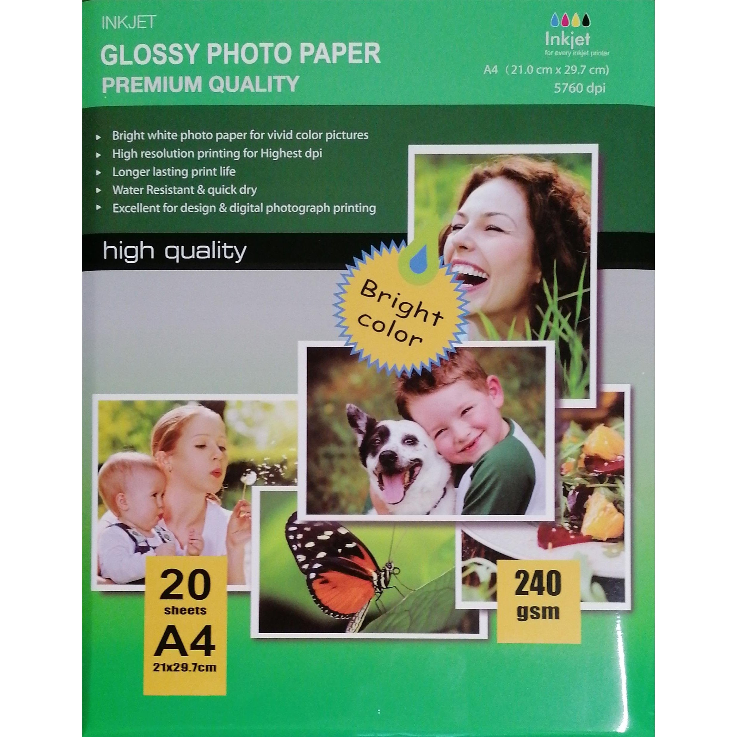 Papel Fotográfico Jato de Tinta A4 Brilhante (240g / 20 folhas)