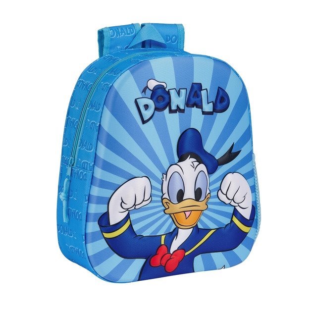 Mochila infantil Safta Donald 3D - Asa de mão / Suporte lateral para garrafa / 27x33x10 cm / Azul