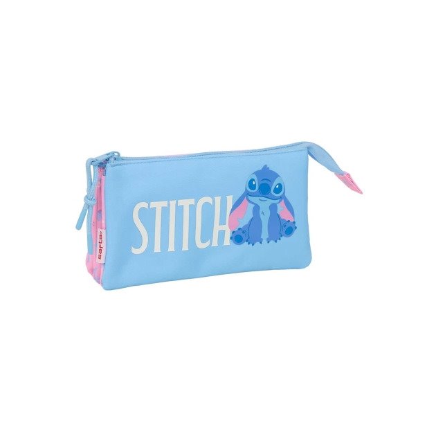 Estojo Safta Stitch Bright - 3 Compartimentos com Fechos de Correr
