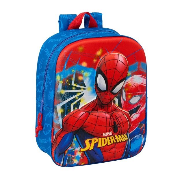 Mochila de creche Safta Spider-Man 3D - Asa de mão / Compartimento principal com fecho / 22x27x10 cm / Azul