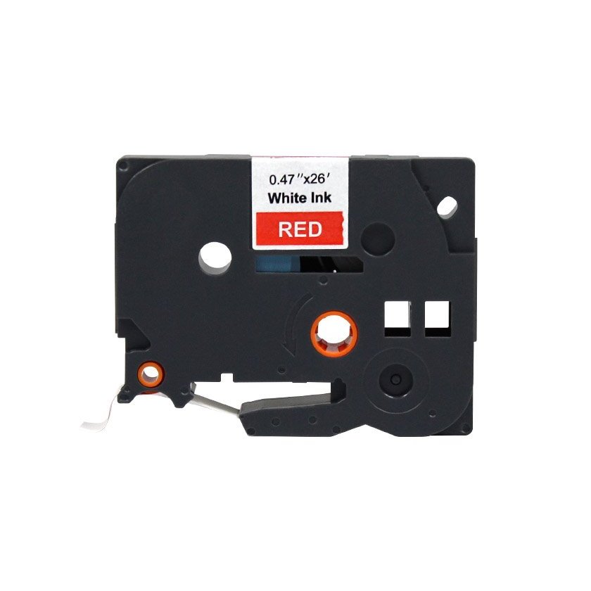 Fita laminada compatível Brother tze435 - texto branco / fundo vermelho - 12mm x 8m