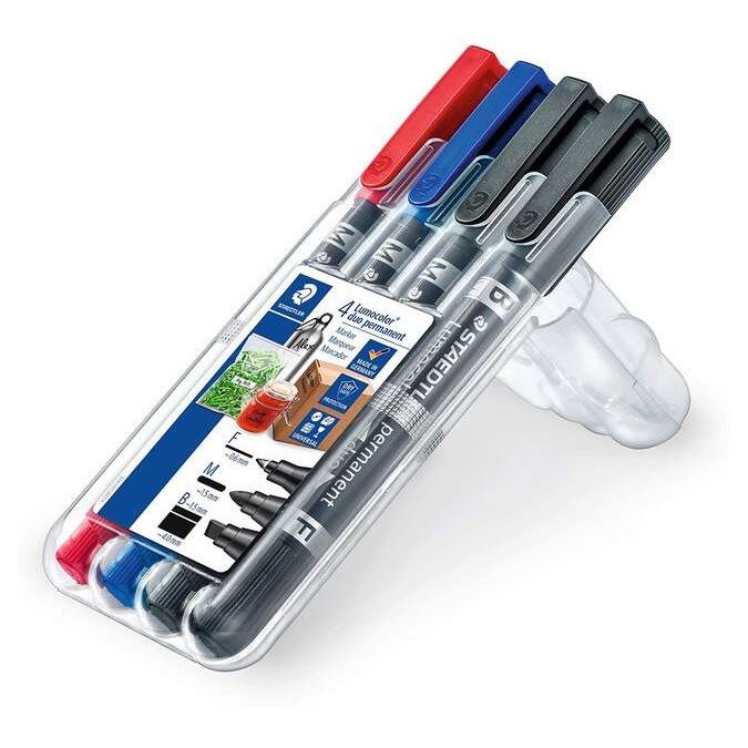 Marcadores permanentes Staedtler lumocolor 348 - ponta dupla / 4 unidades / cores sortidas