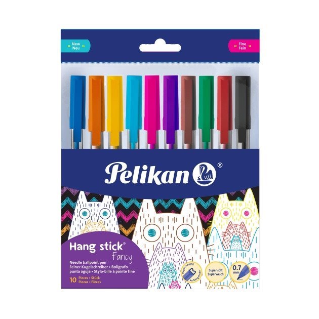 Pack 10 Esferográficas Pelikan Hang Stick - 0,7 mm / Cores Sortidas