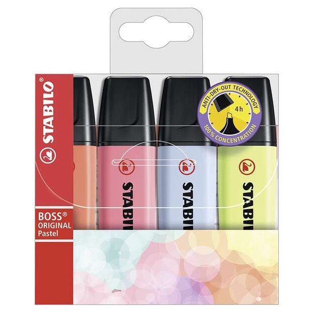 Pack 4 marcadores fluorescentes Stabilo Boss 70 - Pastel