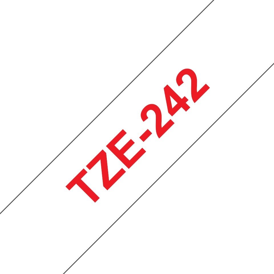 Fita laminada compatível Brother tze242 - texto vermelho / fundo branco - 18mm x 8m