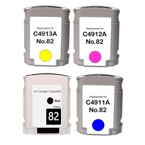 Pack 4 tinteiros compatíveis Hp 10 preto + HP 82 cores