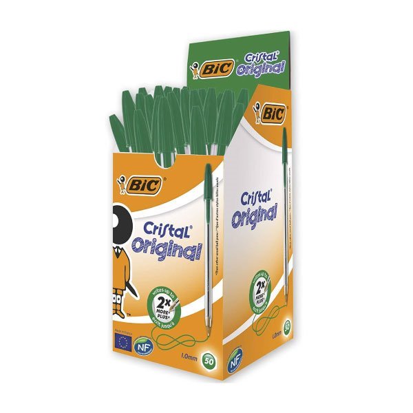Pack 50 esferográficas Bic cristal original verde - ponta redonda 1mm