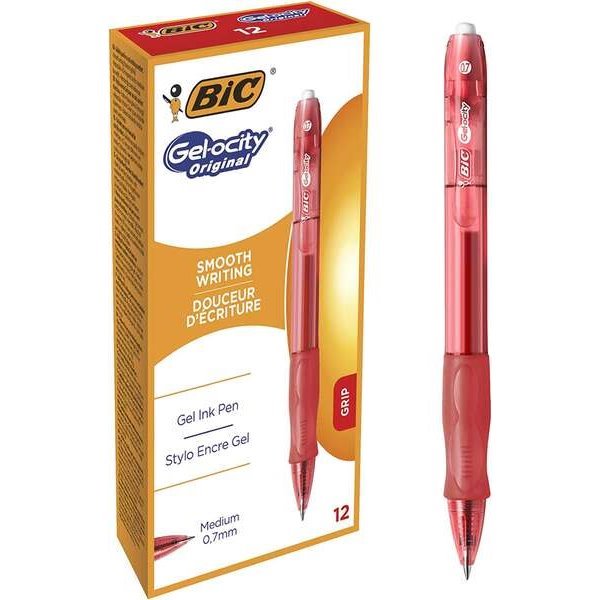 Pack 12 esferográficas Bic Gel-ocity Original vermelho - ponta retrátil 0.7mm