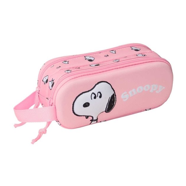 Estojo Safta Snoopy 3D - 2 Compartimentos - Fecho de Correr - Asa de Mão