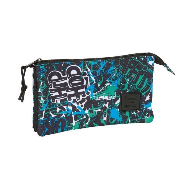 Estojo Safta Graffiti Go - 3 Compartimentos com Fechos de Correr - Bolso Interior
