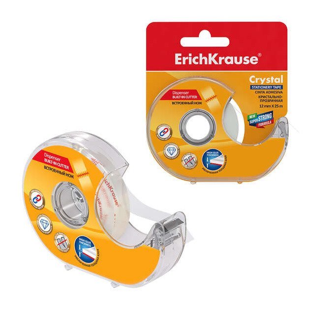 Fita Adesiva transparente com aplicador 12mmx25m - ErichKrause Crystal