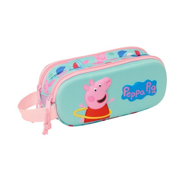 Estojo Safta Peppa Pig 3D - 2 Compartimentos - Asa de Mão - 21x8x6cm - Azul Claro