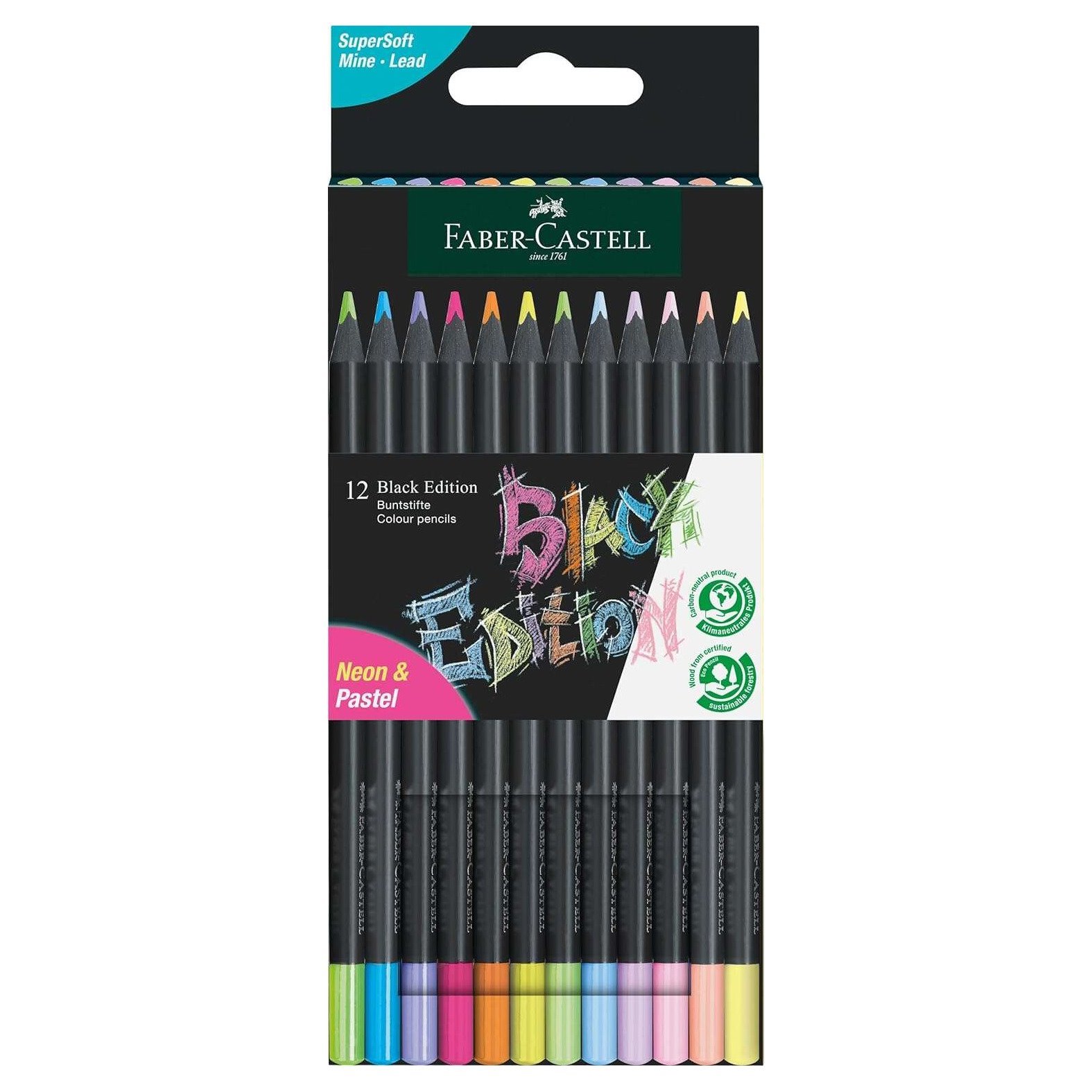 Pack 12 lápis de cor Faber-Castell Black Edition - (papel claro / escuro / colorido)