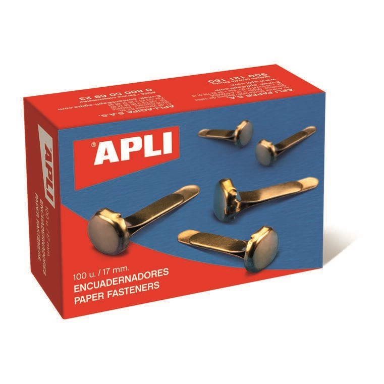 Pack 100 encadernadores metálicos Apli - 12mm / sem anilha / dourado