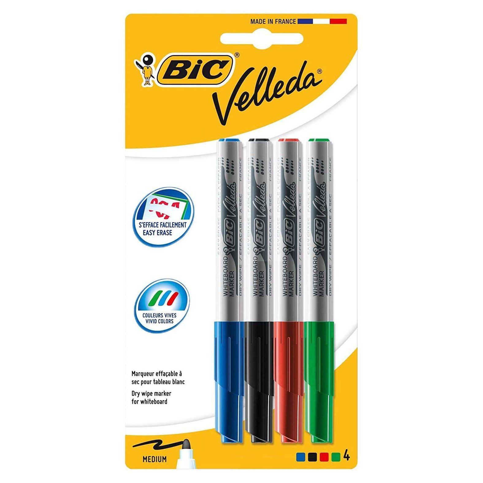 Marcadores para quadro branco Bic velleda 1741 - traço 1.4mm / pack de 4 / cores sortidas