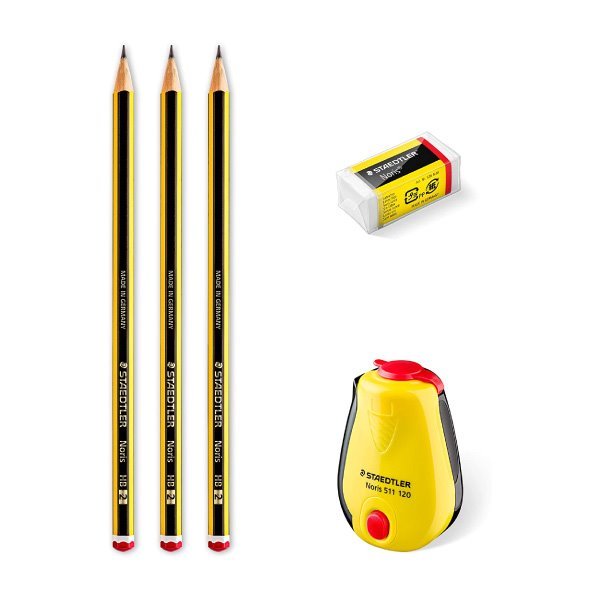 Pack 3 lápis de grafite borracha e afia Staedtler Noris 120
