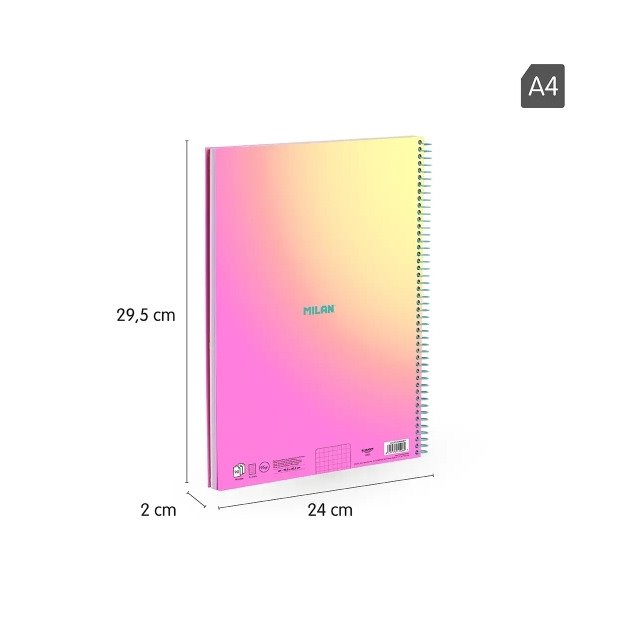 Caderno quadriculado Milan Sunset - Espiral / A4 / 90 folhas / Rosa e Amarelo