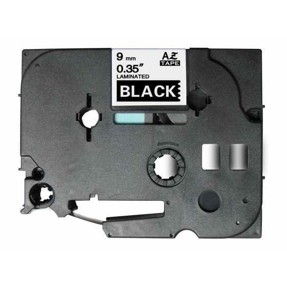 Fita laminada compatível Brother tze325 - texto branco / fundo preto - 9mm x 8m