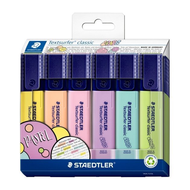 Pack 6 marcadores fluorescentes Staedtler Textsurfer Classic 364 Pastel - Cores pastel sortidas