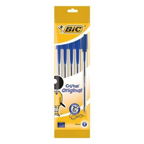 Pack 5 esferográficas Bic cristal original azul - ponta redonda 1mm