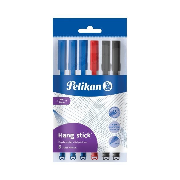 Pack 6 Esferográficas Pelikan Hang Stick - 1 mm / Cores Sortidas