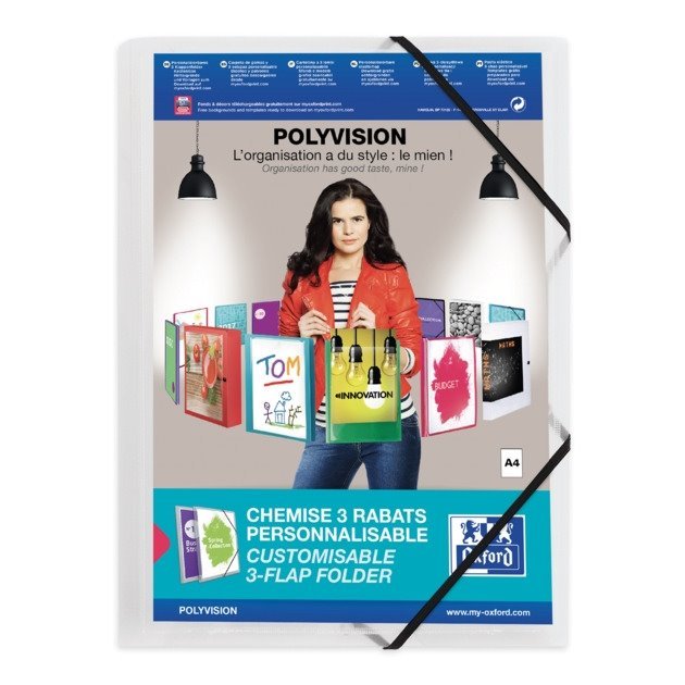 Pasta com elástico Oxford Polyvision - A4 / Plástico personalizável / Transparente