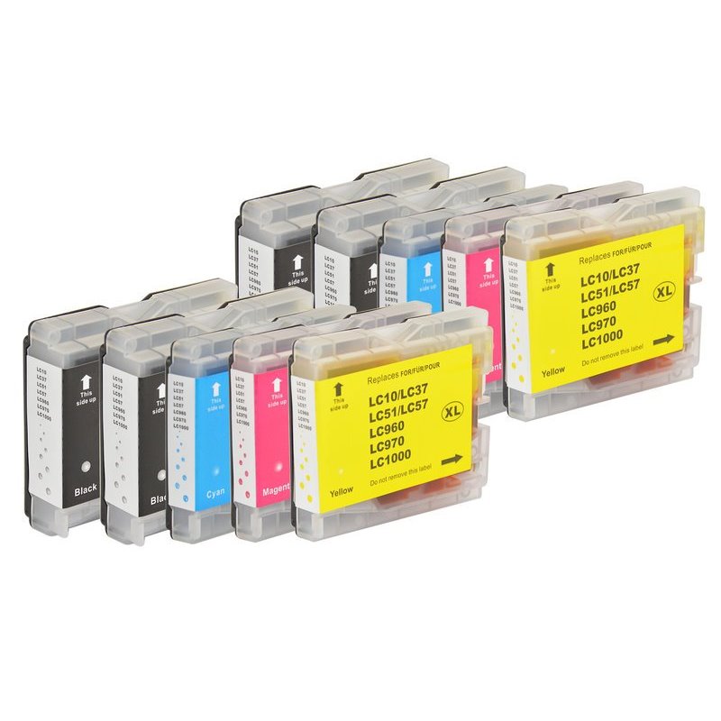 Pack 10 tinteiros compatíveis Brother LC970 / LC1000 (CMYK)