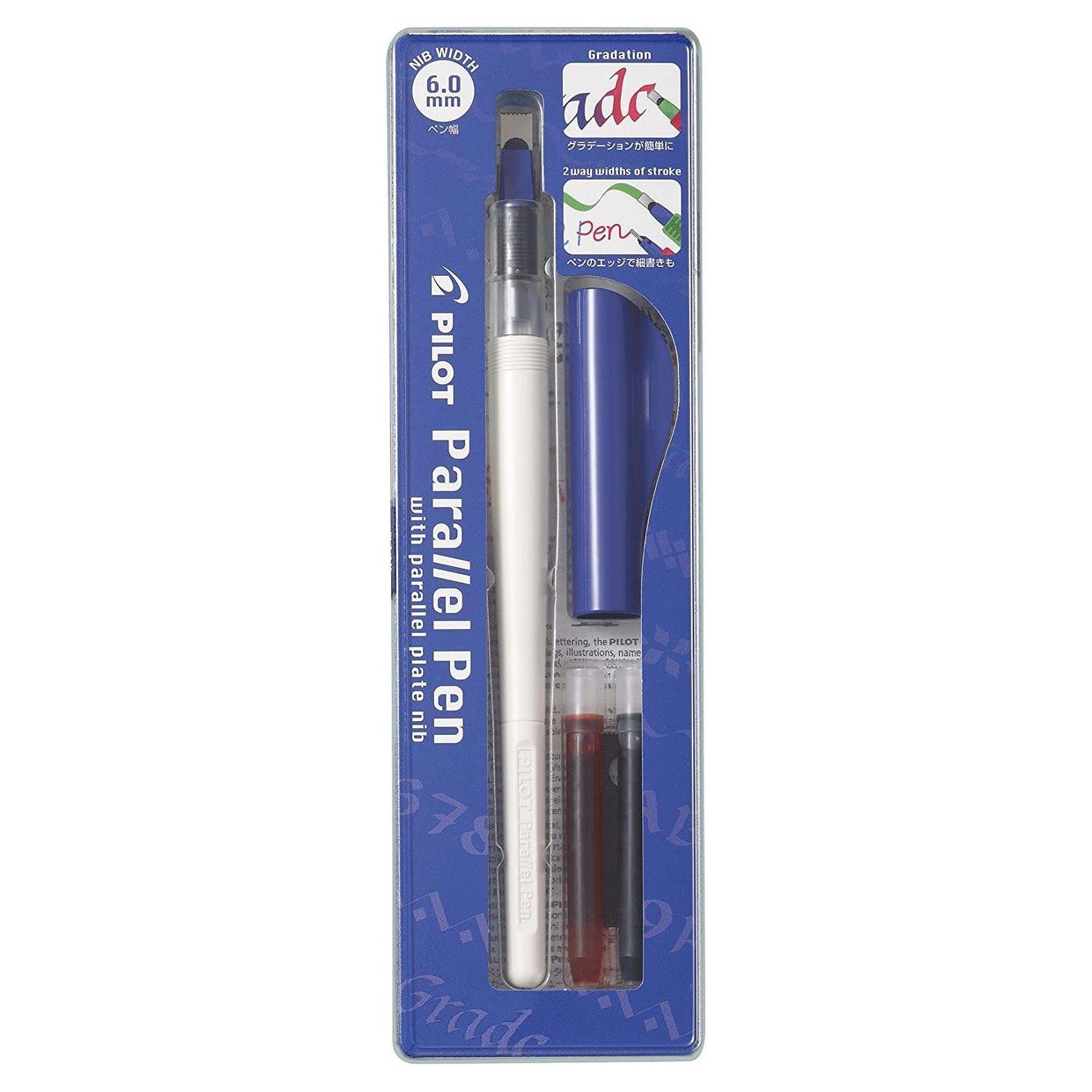 Pack caneta estilográfica Pilot Parallel Pen 6,0 mm - Tinta preto / vermelho